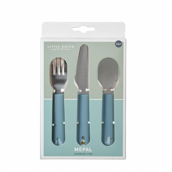 Kinderbesteck-Set in blau von Little Dutch mit Messer, Gabel und Löffel aus Edelstahl