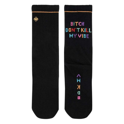 "Bitch, don´t kill my vibe" - schwarze Tennissocken von J. Clay für Frauen und Männer