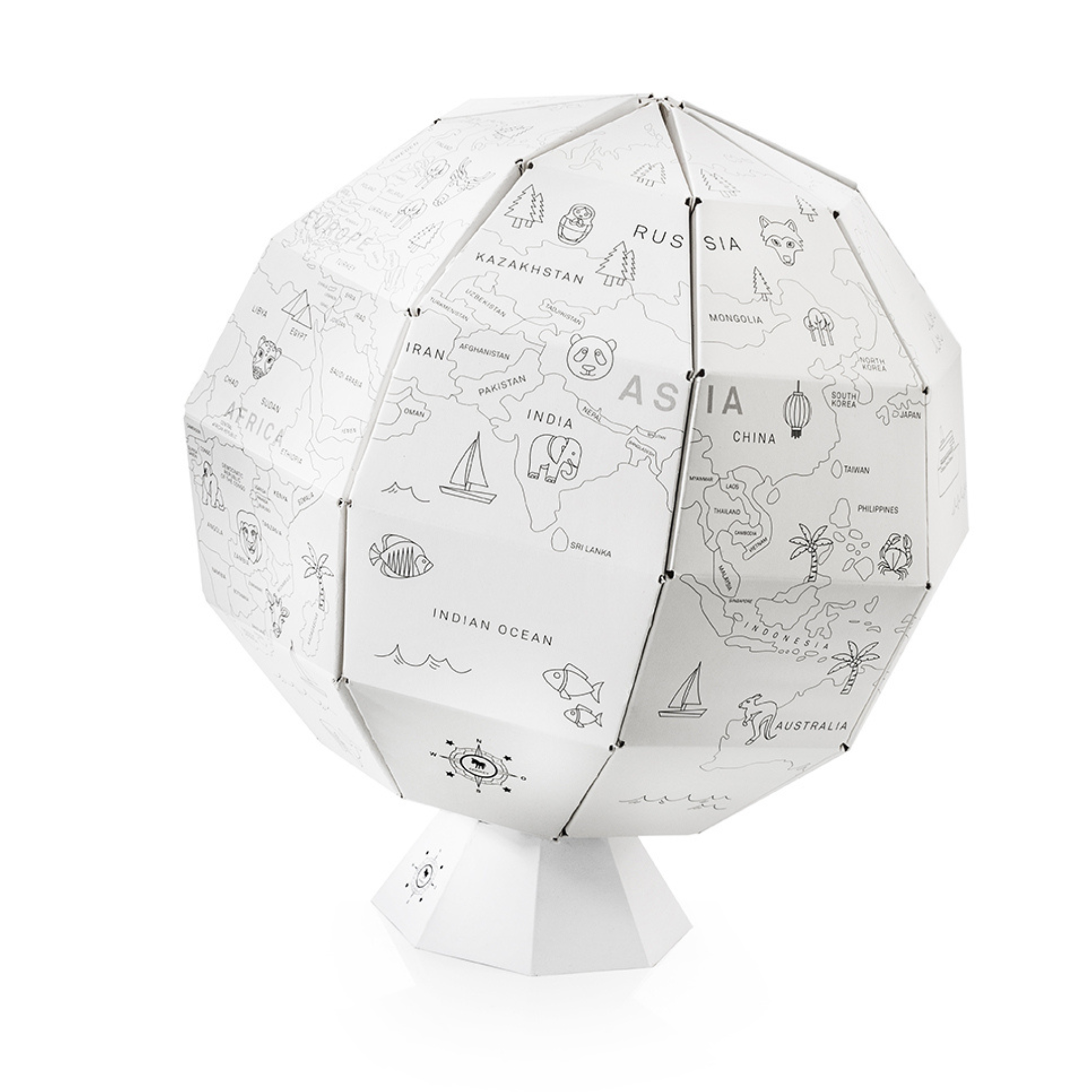 Globus aus Papier zum Ausmalen für Kinder