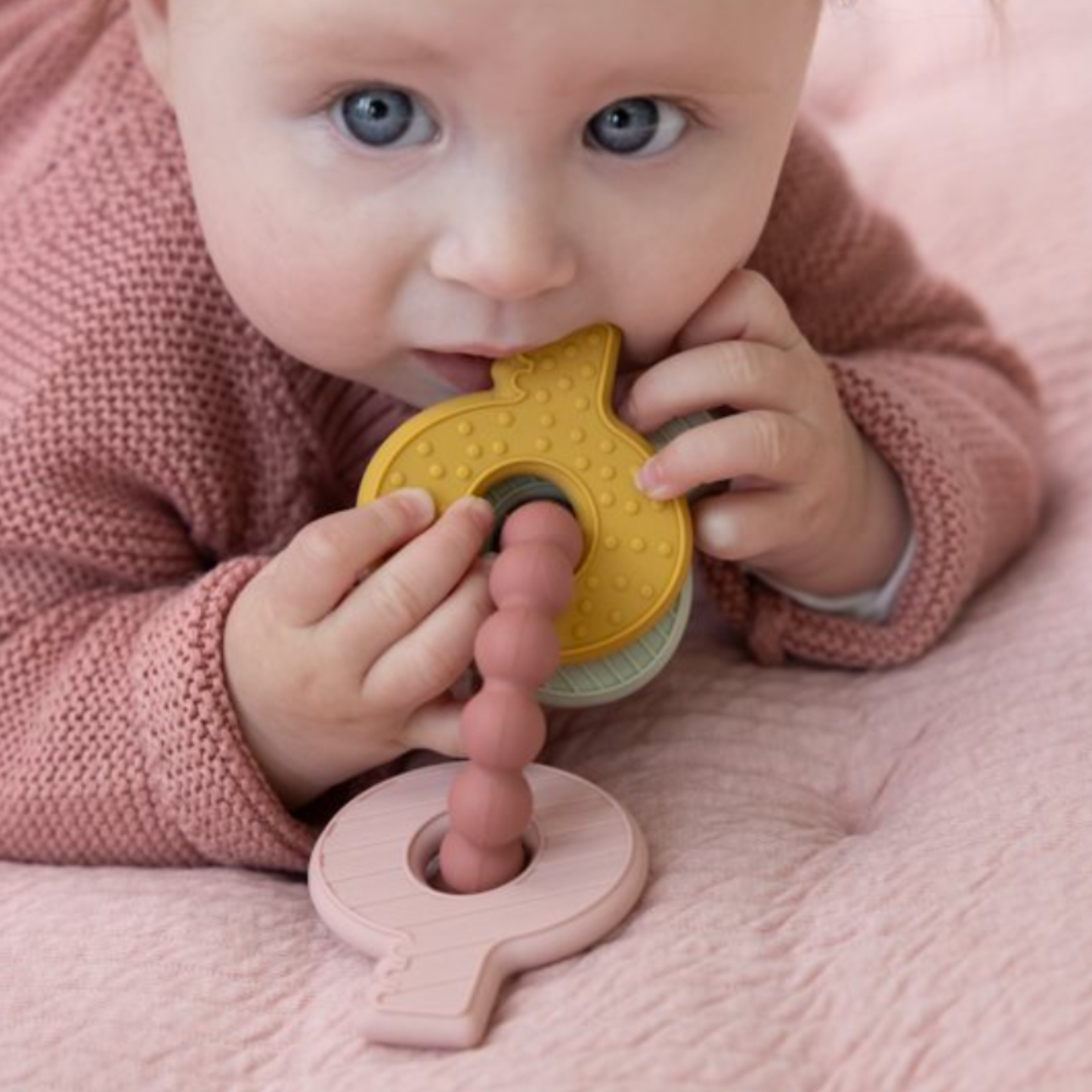 Rosa Schlüsselbund - Zahnungshilfe/Beißring für Babys