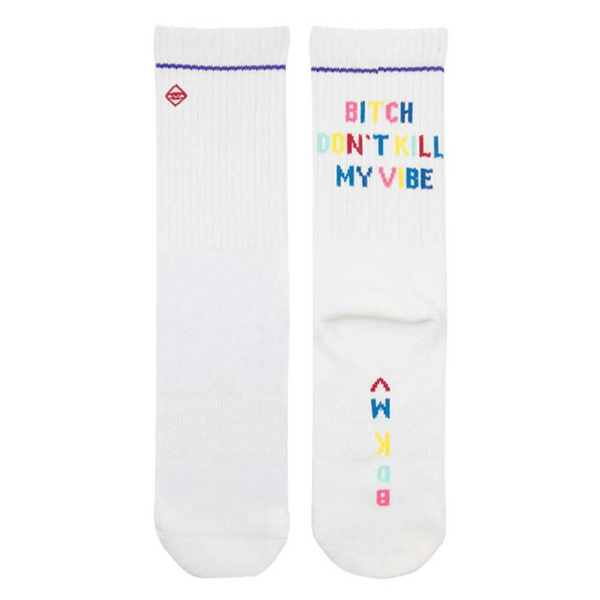 "Bitch, don´t kill my vibe" - weiße Tennissocken für Frauen und Männer