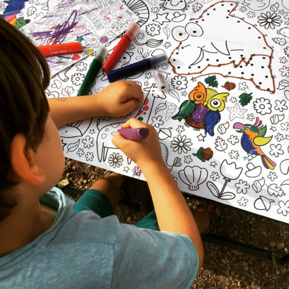 Ausmaltischdecke mit verschiedenen Motiven, perfekt für den Kindergeburtstag