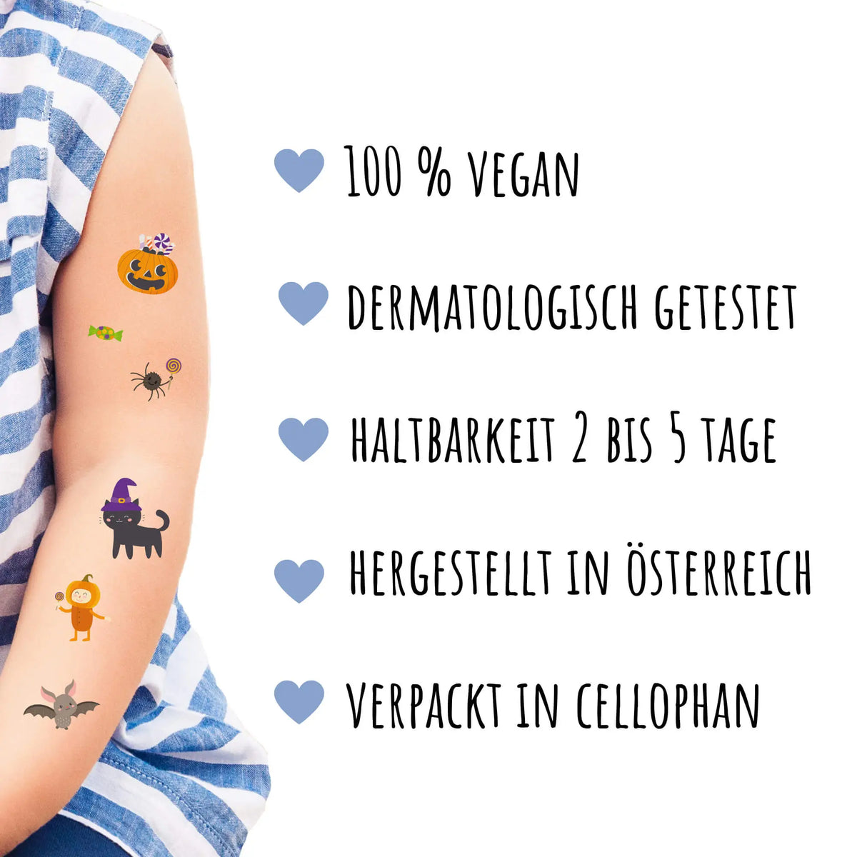 Halloween Tattoos für Kinder, 3 verschiedene Bögen