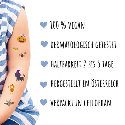 Halloween Tattoos für Kinder, 3 verschiedene Bögen