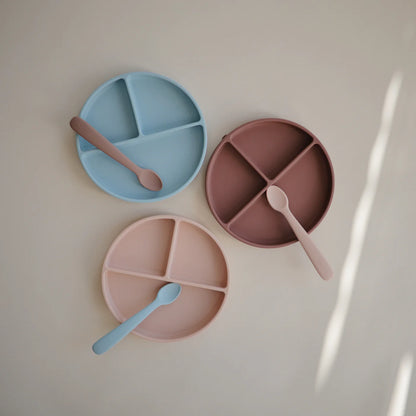 Mushie Silikonteller mit Saugnapf und Aufteilungen, "Cloudy Mauve"