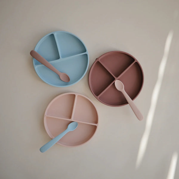 Mushie Silikonteller mit Saugnapf und Aufteilungen, "Cloudy Mauve"