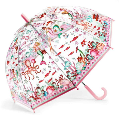 Durchsichtiger Regenschirm mit Meerjungfrauen Motiv für Kinder