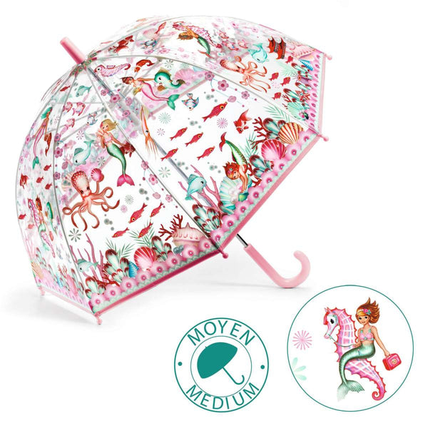 Durchsichtiger Regenschirm mit Meerjungfrauen Motiv für Kinder