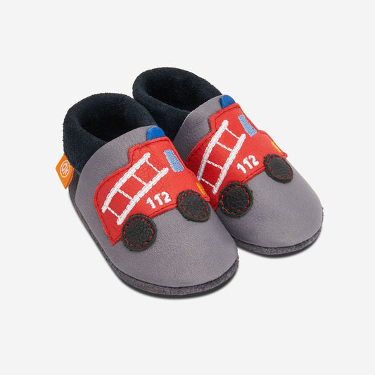 Leder-Krabbelschuhe mit Feuerwehr