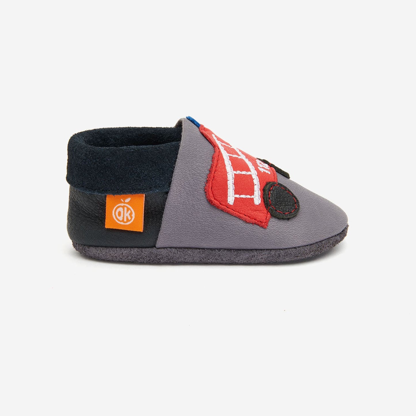 Leder-Krabbelschuhe mit Feuerwehr