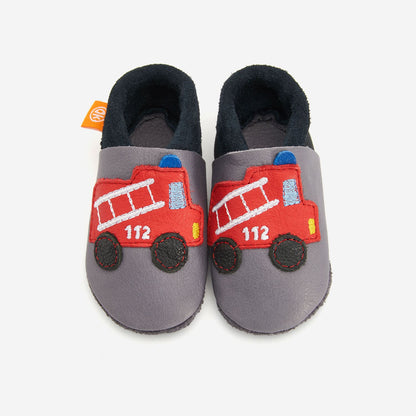 Leder-Krabbelschuhe mit Feuerwehr