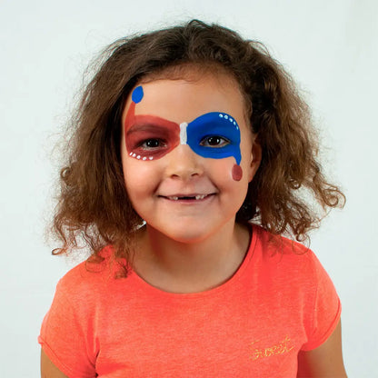 3-farbiges Schminkset (rot, weiß, blau) für Clowns