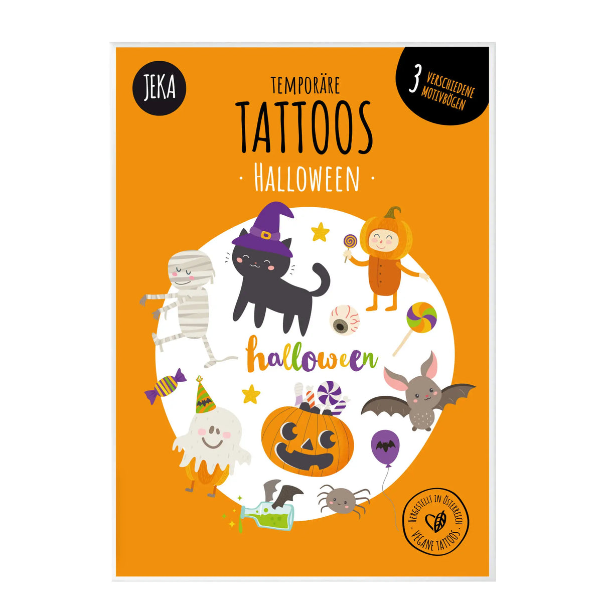 Halloween Tattoos für Kinder, 3 verschiedene Bögen