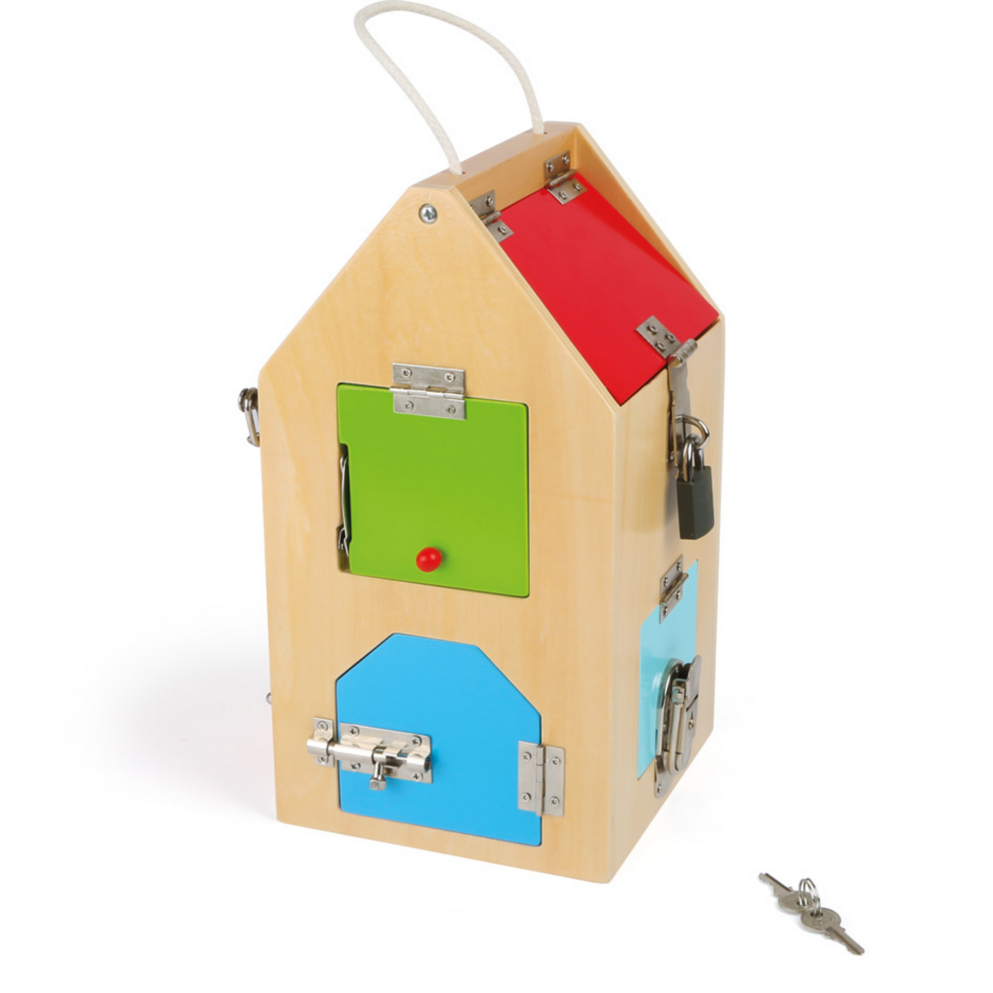 Großes Schlosshaus aus Holz von Small Foot mit Vorhängeschloss und Schlüsseln – Motorikspielzeug für Kinder