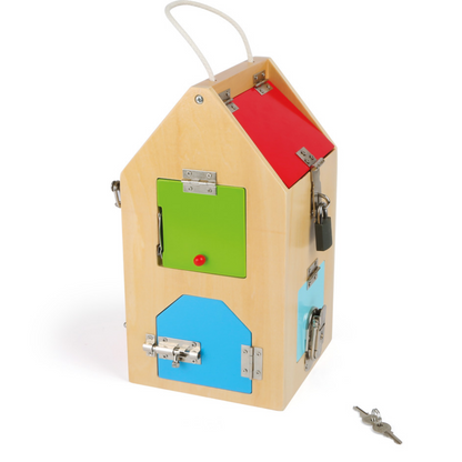 Großes Schlosshaus aus Holz von Small Foot mit Vorhängeschloss und Schlüsseln – Motorikspielzeug für Kinder