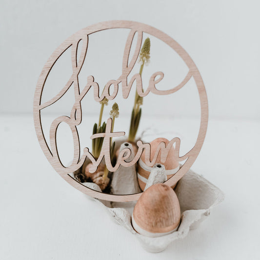 Holzkranz Frohe Ostern von Eulenschnitt – natürliche Osterdeko mit Trockenblumen und Eiern