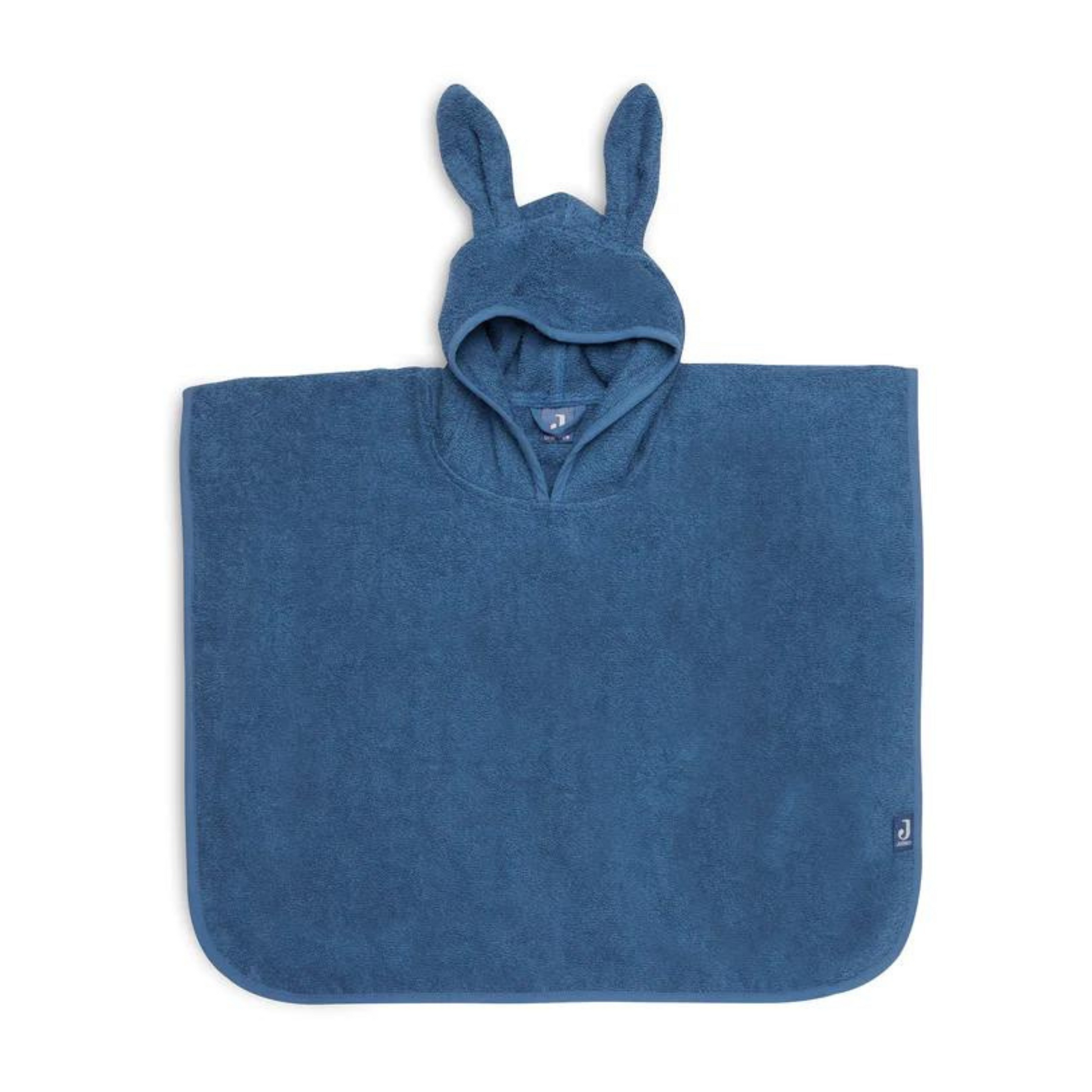 Blauer Frottee-Badeponcho mit Hasenohren von Jollein – freigestellte Ansicht, ideale Geschenkidee zur Geburt