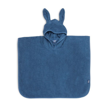 Blauer Frottee-Badeponcho mit Hasenohren von Jollein – freigestellte Ansicht, ideale Geschenkidee zur Geburt