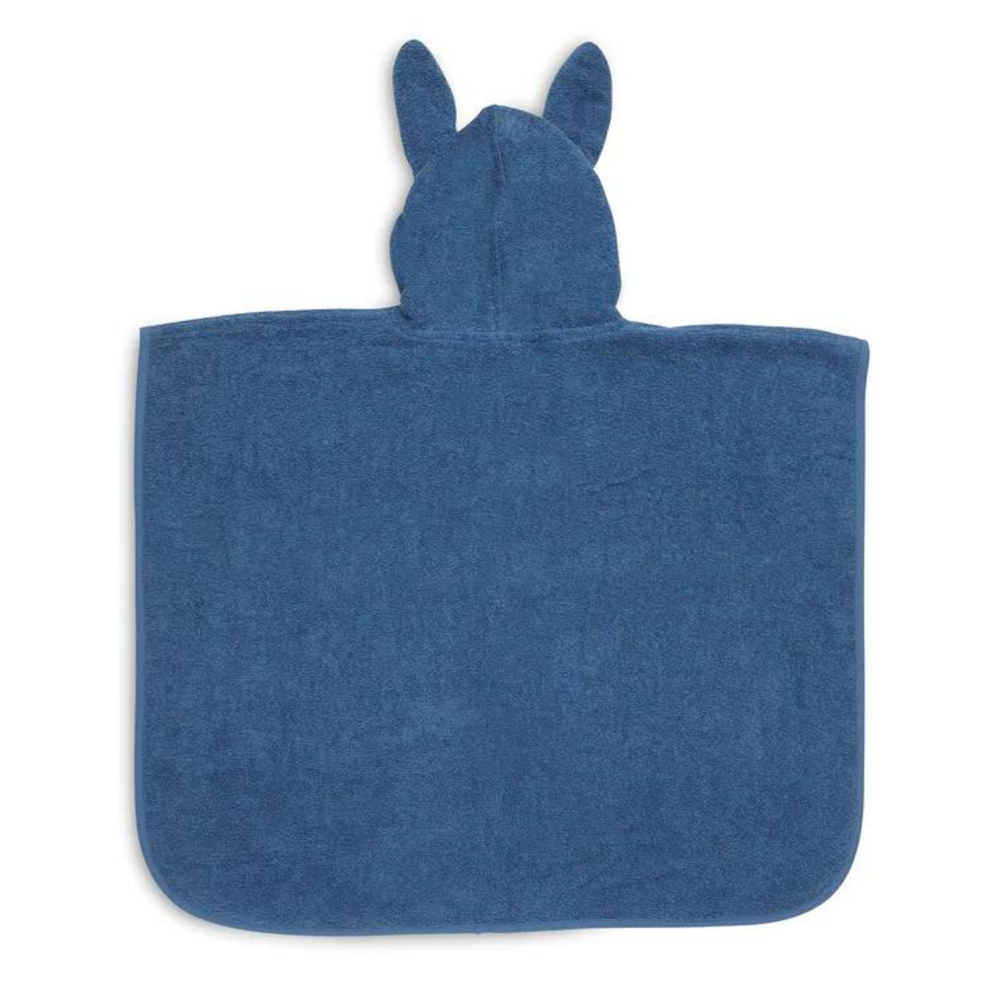 Rückansicht des blauen Jollein Badeponchos mit Hasenohren-Kapuze aus weichem Frottee